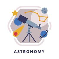 Astronomy School Subject Icon, Education and Science Discipline with Related Elements Flat Style Illustration vector