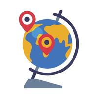 School Globe Destination Points, Geography Lesson Equipment Flat Style Illustration on White Background vector