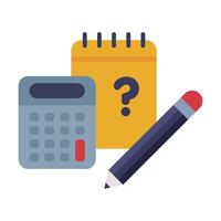 Notebook, Calculator and Pencil School Supplies, Educational and Back to School Elements Flat Style Illustration vector