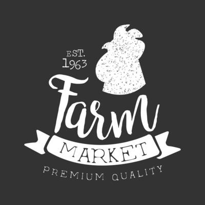 Farm Market Premium Quality Label with Rooster Head Silhouette, Restaurant Menu, Packaging, Meat Store, Butcher Shop Retro Badge Design Illustration