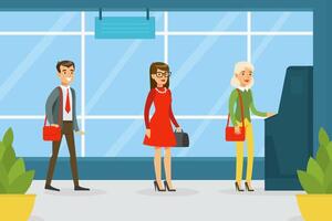 Queue of People Waiting in Line to the ATM, Financial Bank Service Illustration vector