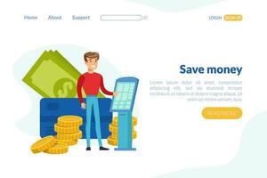 Save Money Landing Page Template, Investment, Financial Consultation Service Homepage, Website, Mobile App Design Illustration vector