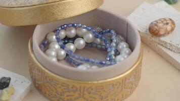 Elegant jewelry arrangement in decorative box video
