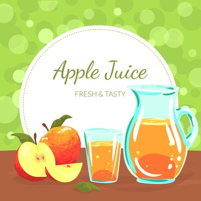Apples Juice Banner Template, Organic Natural Fresh Juice made of Freshly Harvested Fruits Illustration
