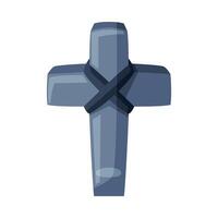Ancient Stone Cross, Happy Halloween Object Cartoon Style Illustration on White Background vector