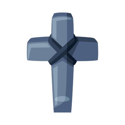 Ancient Stone Cross, Happy Halloween Object Cartoon Style Illustration on White Background