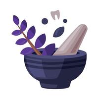 Mortar and Pestle, Witchcraft Attributes, Happy Halloween Object Cartoon Style Illustration on White Background vector