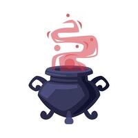 Witch Cauldron with Boiling Potion, Witchcraft Attribute, Happy Halloween Object Cartoon Style Illustration on White Background vector