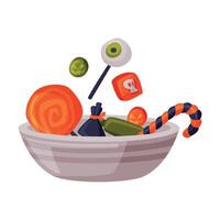 Candies and Sweets on Plate, Happy Halloween Objects Cartoon Style Illustration on White Background vector