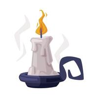 Burning Candle in Candlestick, Happy Halloween Object Cartoon Style Illustration on White Background vector