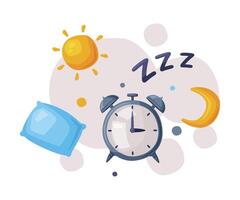 Sleep Alarm Clock, Sleep and Rest Mode Cartoon Style Illustration on White Background vector