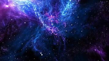 Stunning cosmic scenery with vibrant colors and swirling particles in a vast galaxy. Loop animation video