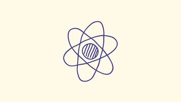 Hand-drawn pencil sketch animation of an atom symbol, seamless loop with alpha channel transparency, sticker-style design for school video
