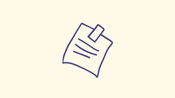 Hand-drawn pencil sketch animation of a note with a paper clip, seamless loop with alpha channel transparency, sticker-style school design video