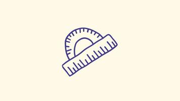Hand-drawn pencil sketch animation of a protractor icon, seamless loop with alpha channel transparency, sticker-style school design video