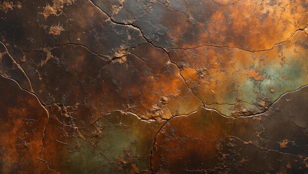 Detailed textural bronze surface showing weathered cracks and color variations beautifully photo