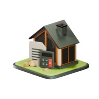 Real estate budgeting 3d illustration. Real estate with calculator and papers 3d render. png