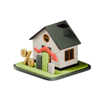 House Loss 3d. Real Estate Badge 3D for website, app, print, presentation, infographic and any other projects. House with graph and down arrow png