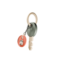 3d key with keyring. Real estate key. 3d rendering of keychain with house image tied to key. png
