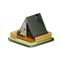 A-frame house with fence around the property. 3d illustration of house on private property. 3d rendering of real estate. png