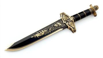 A black and gold sword with a gold handle photo
