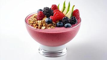 A smoothie with berries, granola and yogurt photo