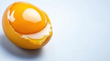An egg is broken open on a white surface photo