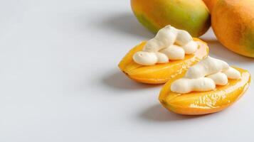 Mango with cream on white background photo