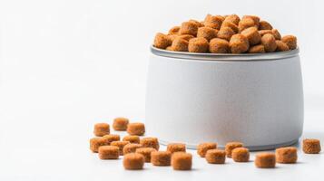A can of corn flakes is filled with small pieces photo