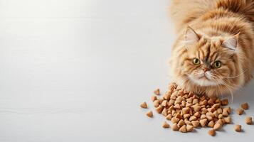 A cat is sitting on a table with a bowl of food photo