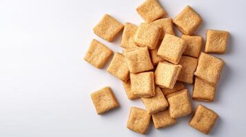 A pile of crackers on a white surface photo