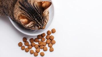 A cat eating from a bowl of food photo