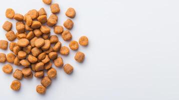 A pile of dog food on a white surface photo