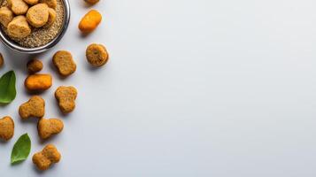 Dog food in a bowl with leaves and carrots photo