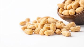 Peanut butter in a wooden bowl photo