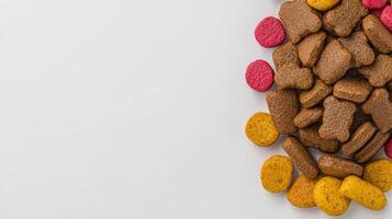 A pile of dog treats on a white surface photo