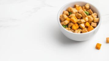 A bowl of food with chicken and vegetables photo