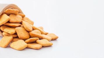 A wooden bowl filled with biscuits on a white background photo