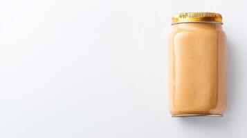 A jar of peanut butter on a white background photo
