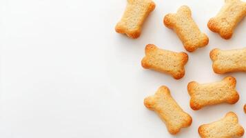 A group of dog biscuits on a white surface photo