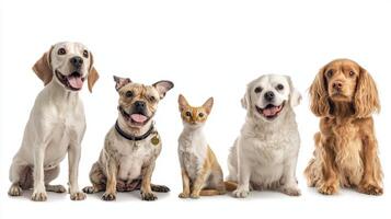 A group of dogs and cats sitting together photo