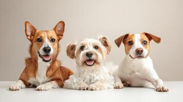 Three dogs sitting on a table photo