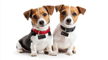Two dogs sitting on a white background photo