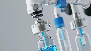 A close up of a blue liquid being pumped into a tube photo
