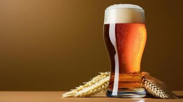 A glass of beer and wheat on a table photo