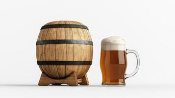 A beer mug and a wooden barrel on a white background photo