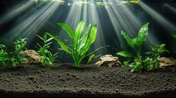 Aquarium with plants and sunlight photo