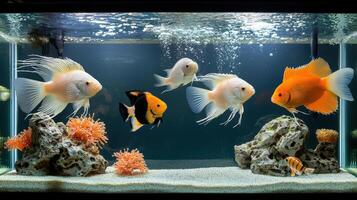 Fish in aquarium with coral and other fish photo