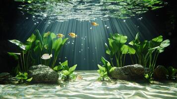An underwater scene with plants and fish photo