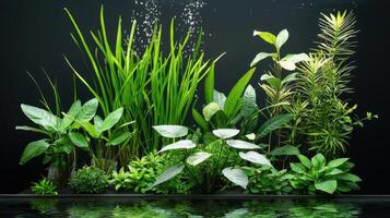 Aquarium plants and water on black background photo
